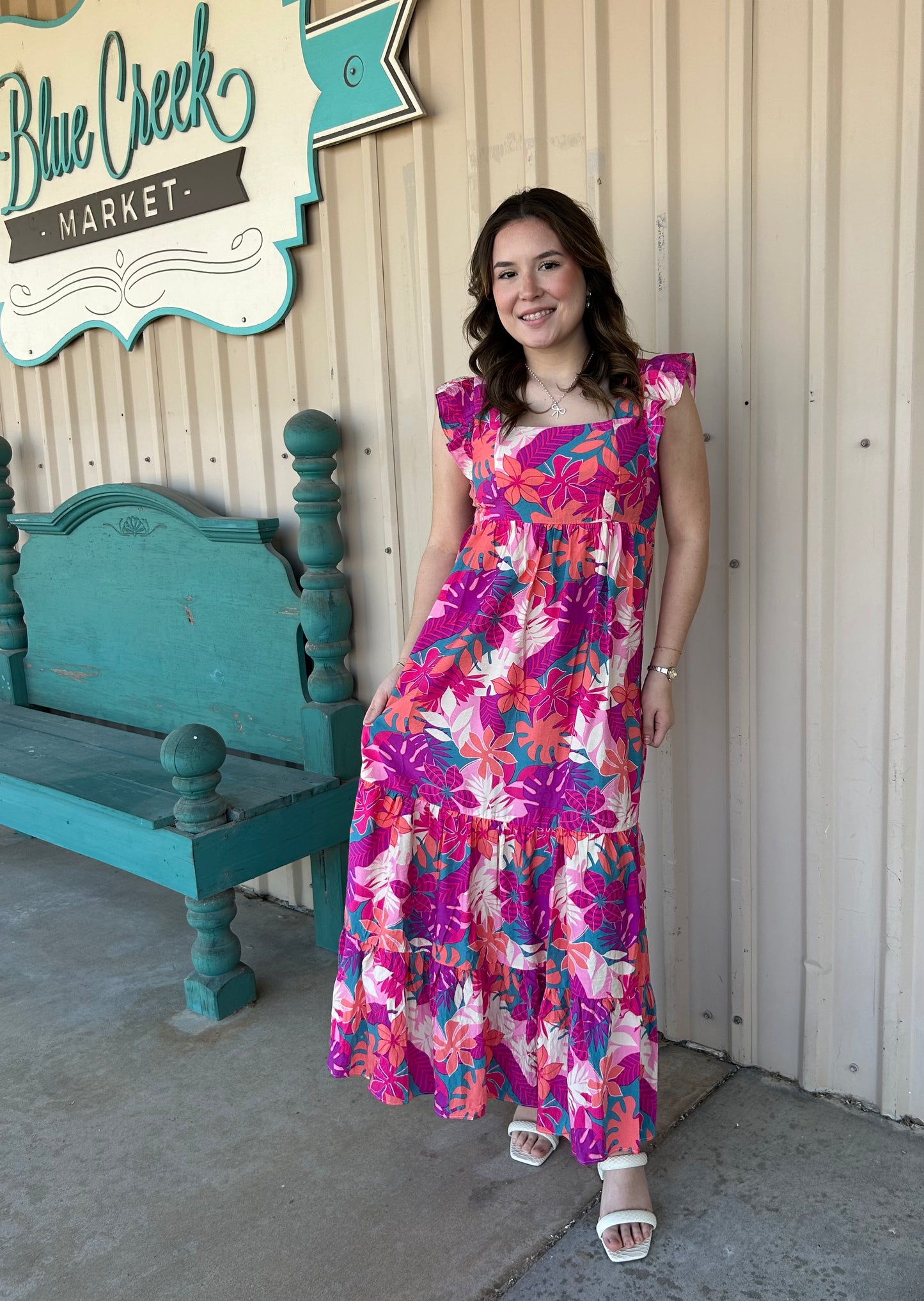 ANNA MAGENTA/CORAL TIER DRESS