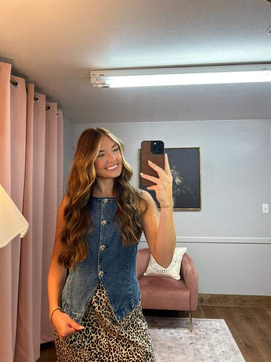 DENIM SILVER BUTTON VEST