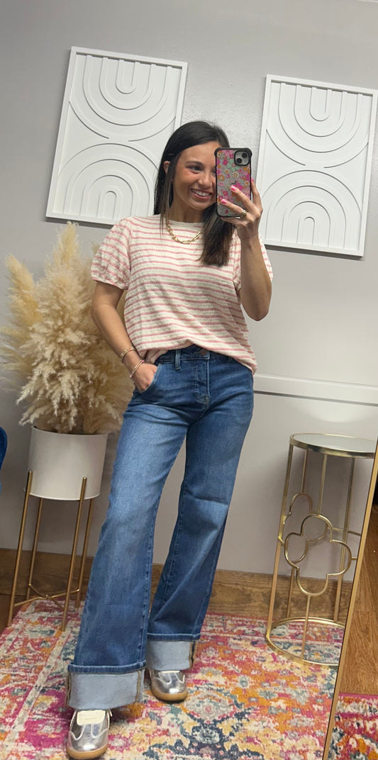 STELLA CREAM/PINK STRIPED TOP