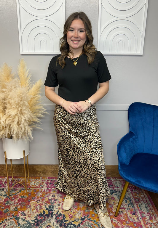 LEOPARD PRINT SATIN SKIRT