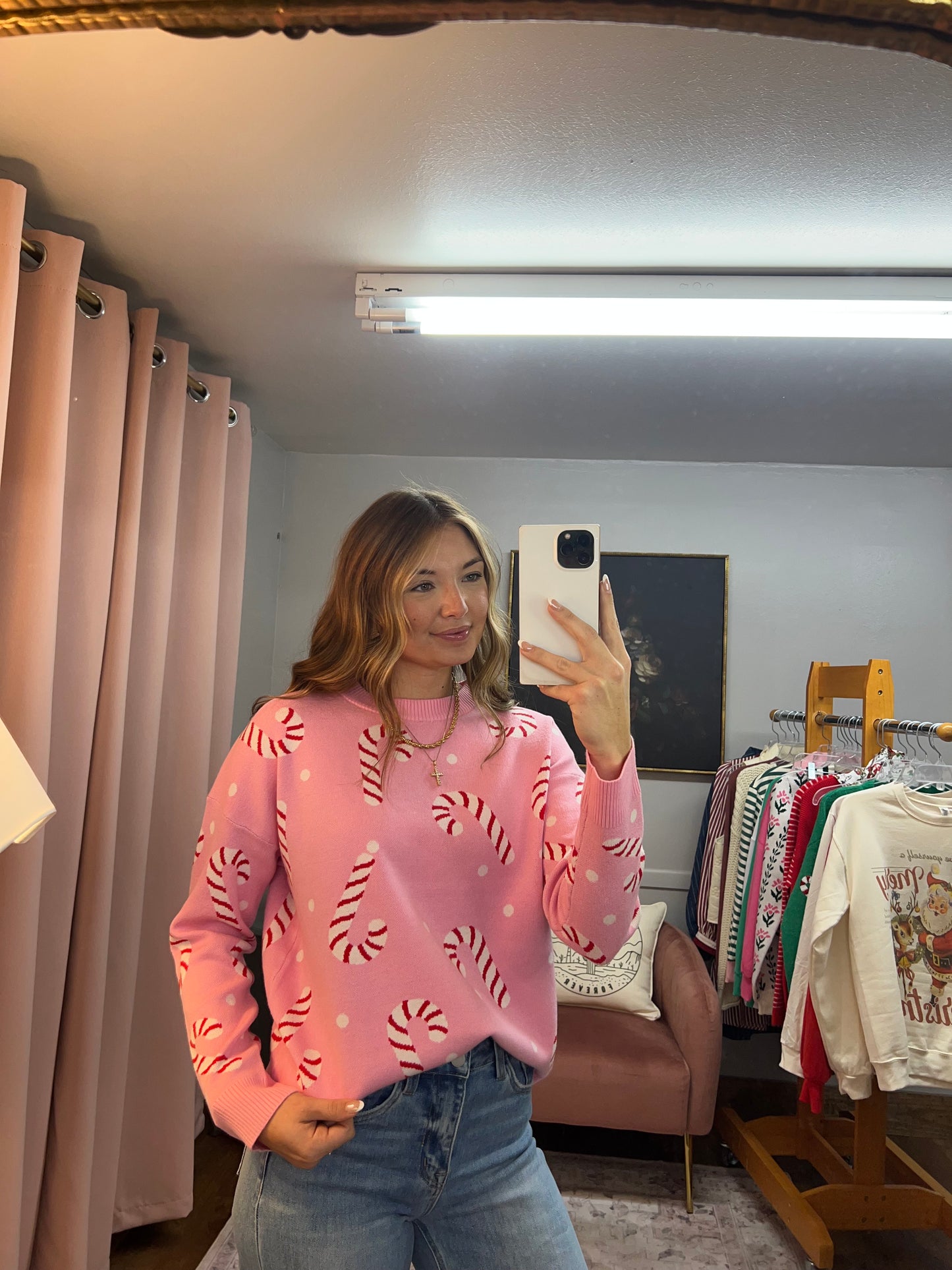 PINK CANDY CANE SWEATER