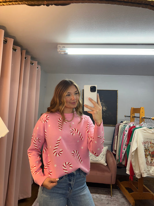 PINK CANDY CANE SWEATER