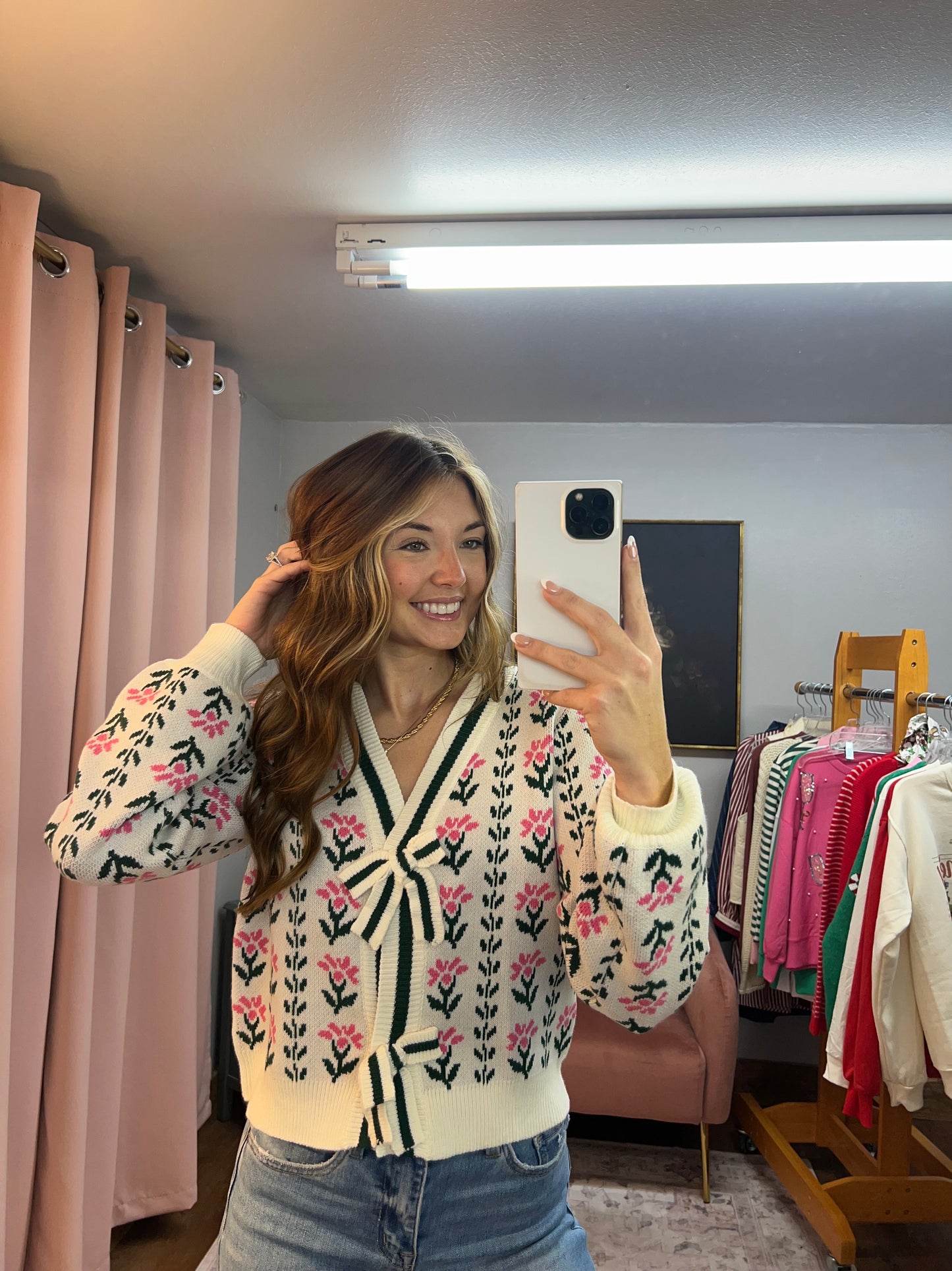 ECRU PINK/GREEN FLORAL CARDIGAN