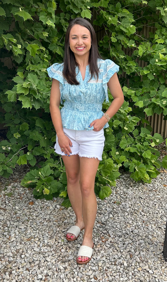 ROSIE BLUE FLUTTER SLV TOP