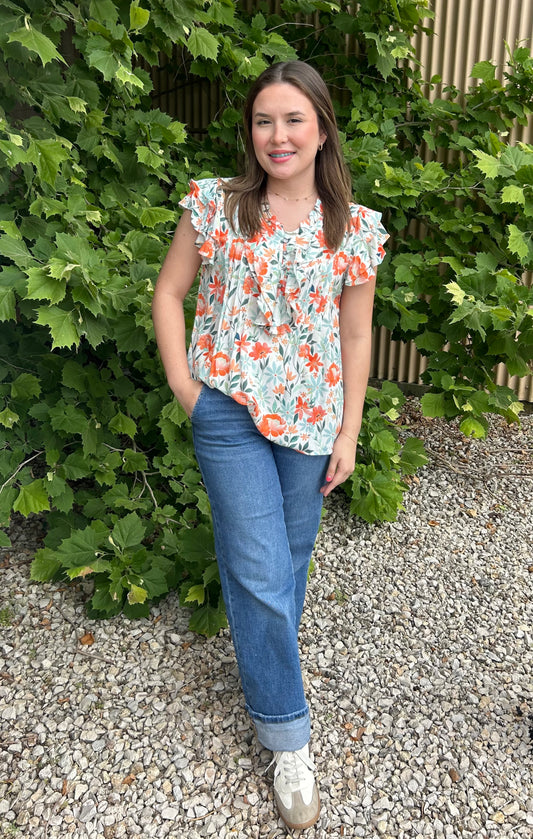 LILY ORANGE FLORAL PRINT BLOUSE