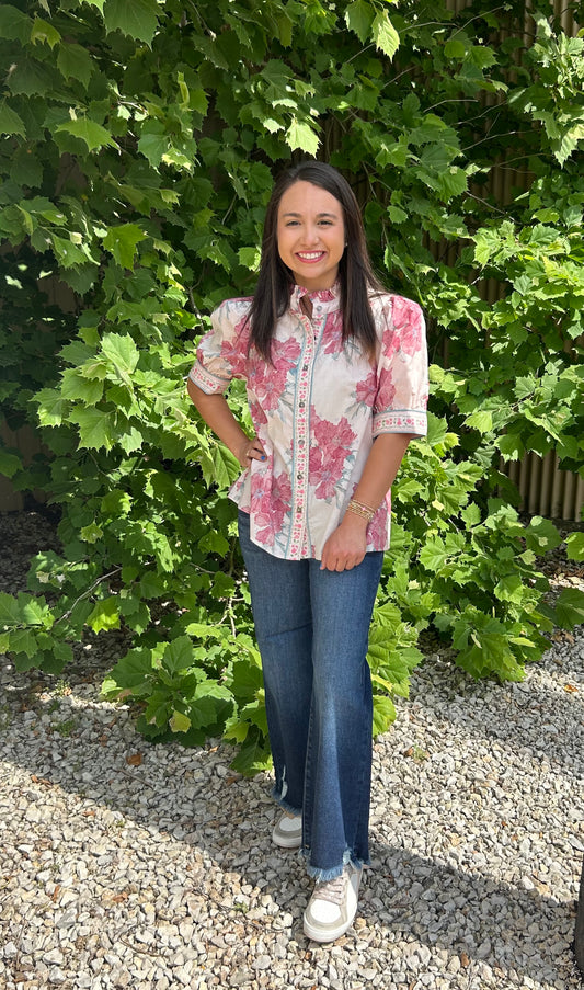 JILL PINK FLORAL DETAIL BLOUSE