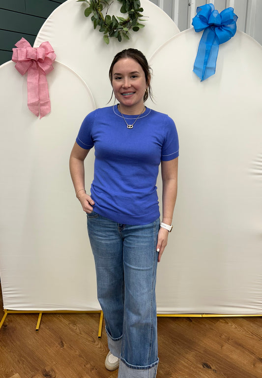 JULIE BLUE SWEATER CREW NECK TOP