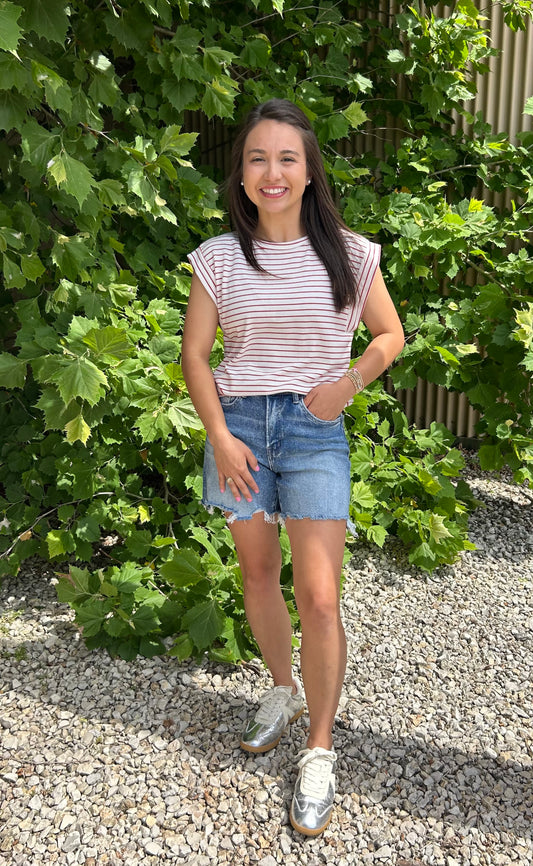 LINDSEY IVORY/RED KNIT TOP