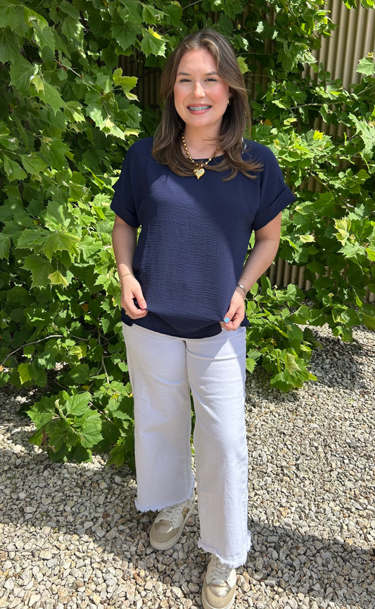 AMBER NAVY SOLID BLOUSE