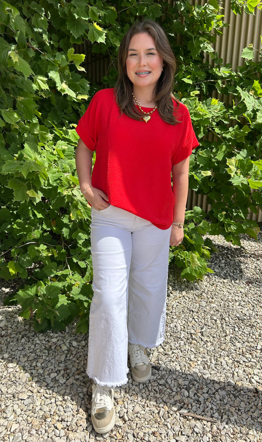 PAM RED SOLID FLOW BLOUSE