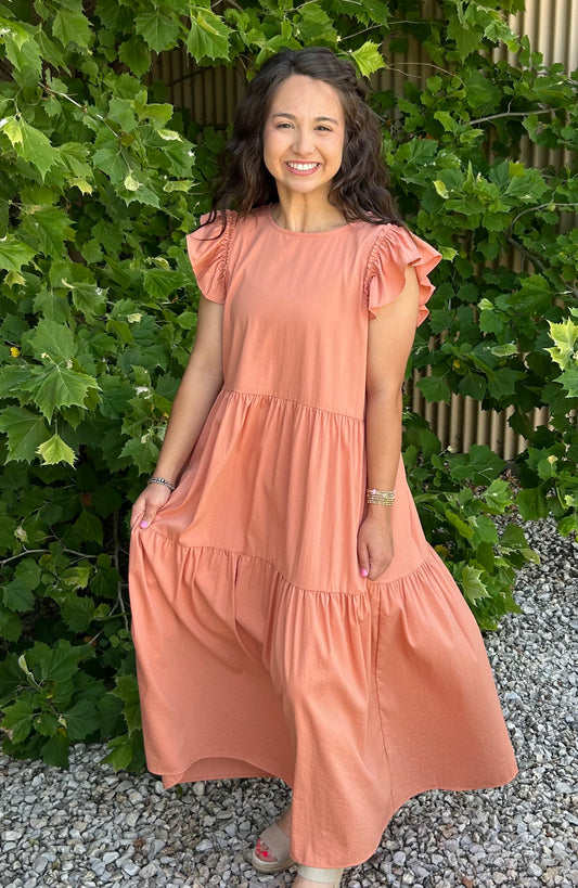 MIA SALMON ROUND NECK DRESS