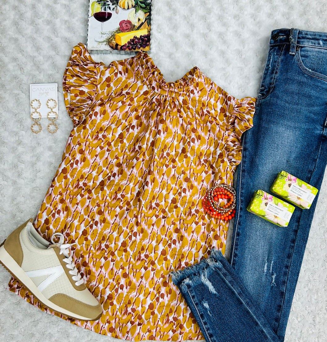 Voy Ruffle Sleeve Mustard Tie