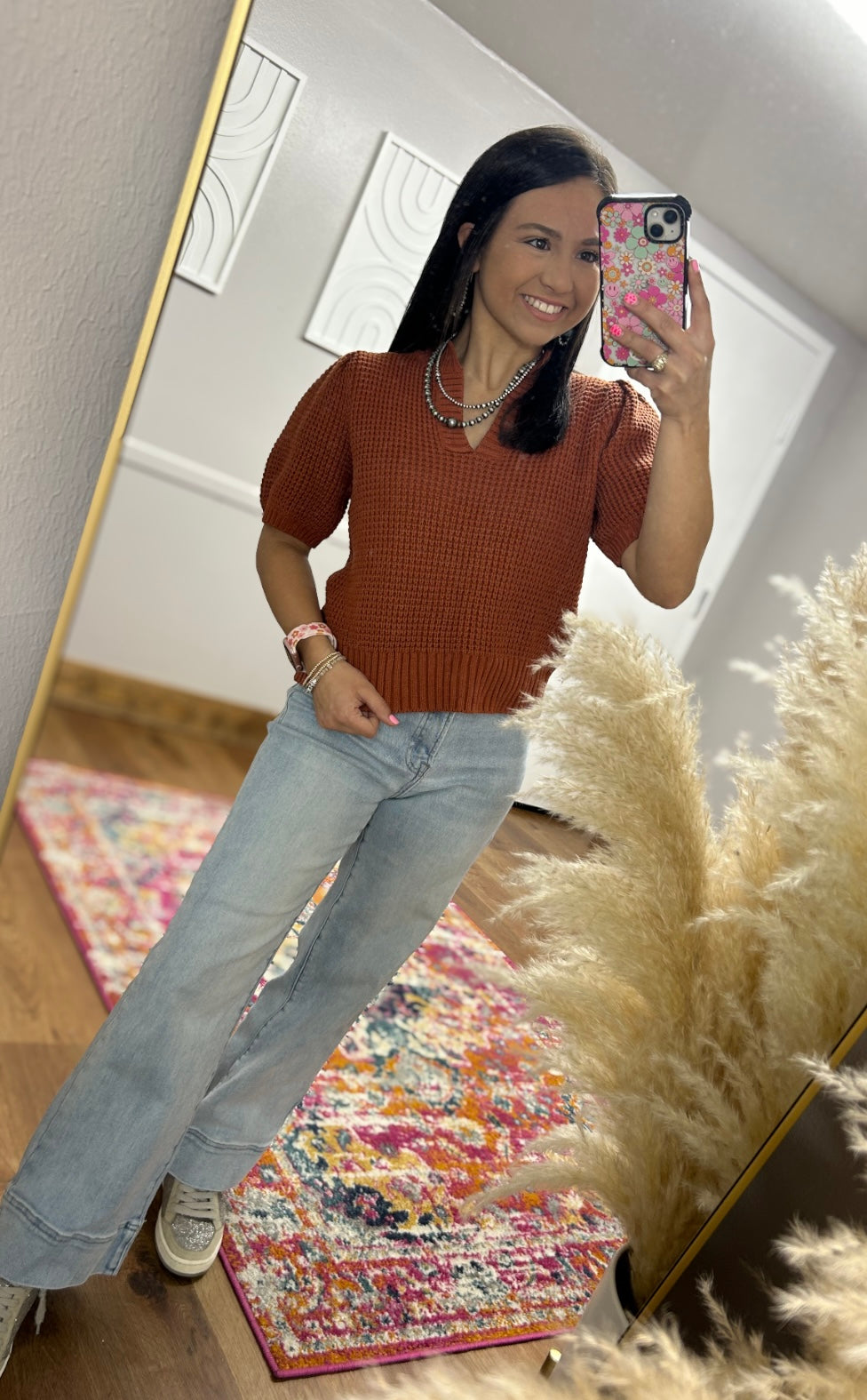 KASEY CAMEL VNECK KNIT TOP