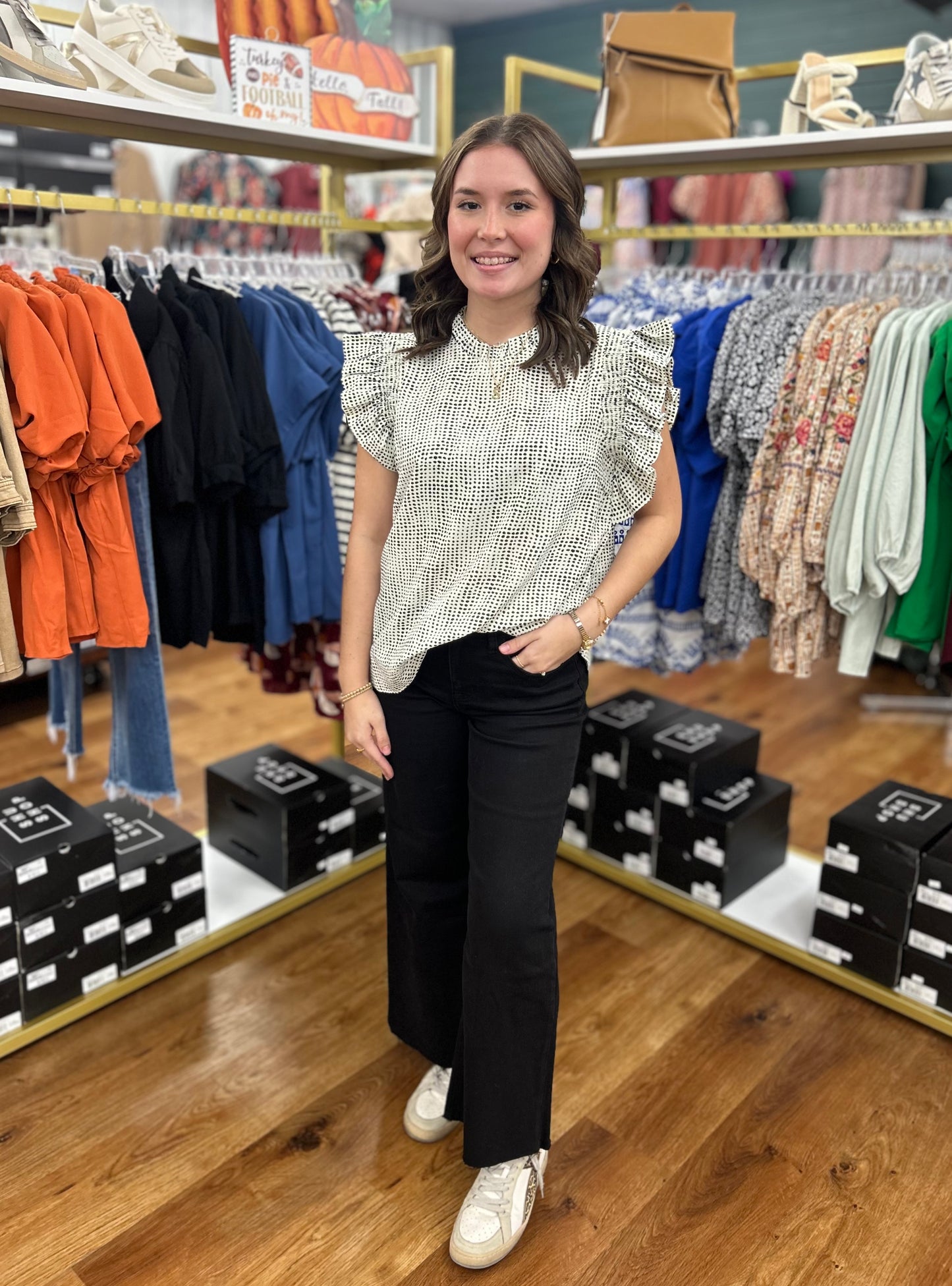 MADELINE WHITE/BLK DOTTED BLOUSE