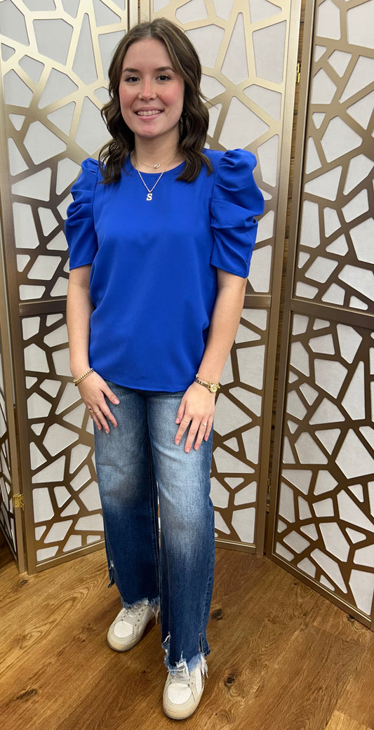 ROSE ROYAL BLUE SOLID BLOUSE