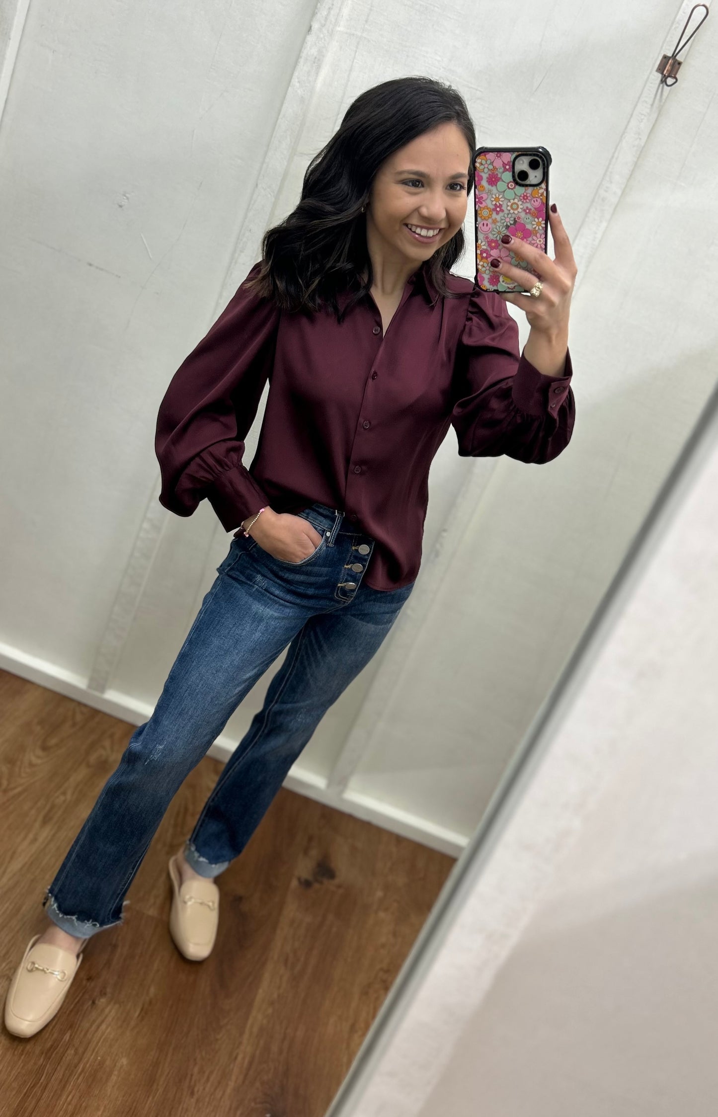 KATIE PLUM BUTTON DOWN BLOUSE