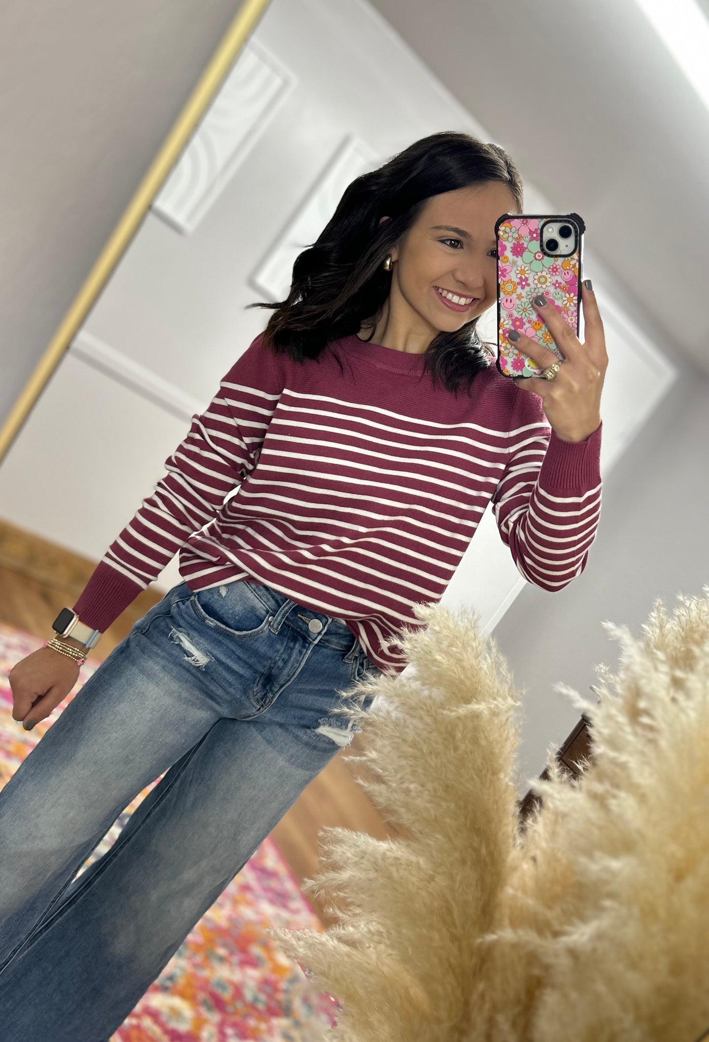 BECKY ROSEWOOD STRIPED SWEATER