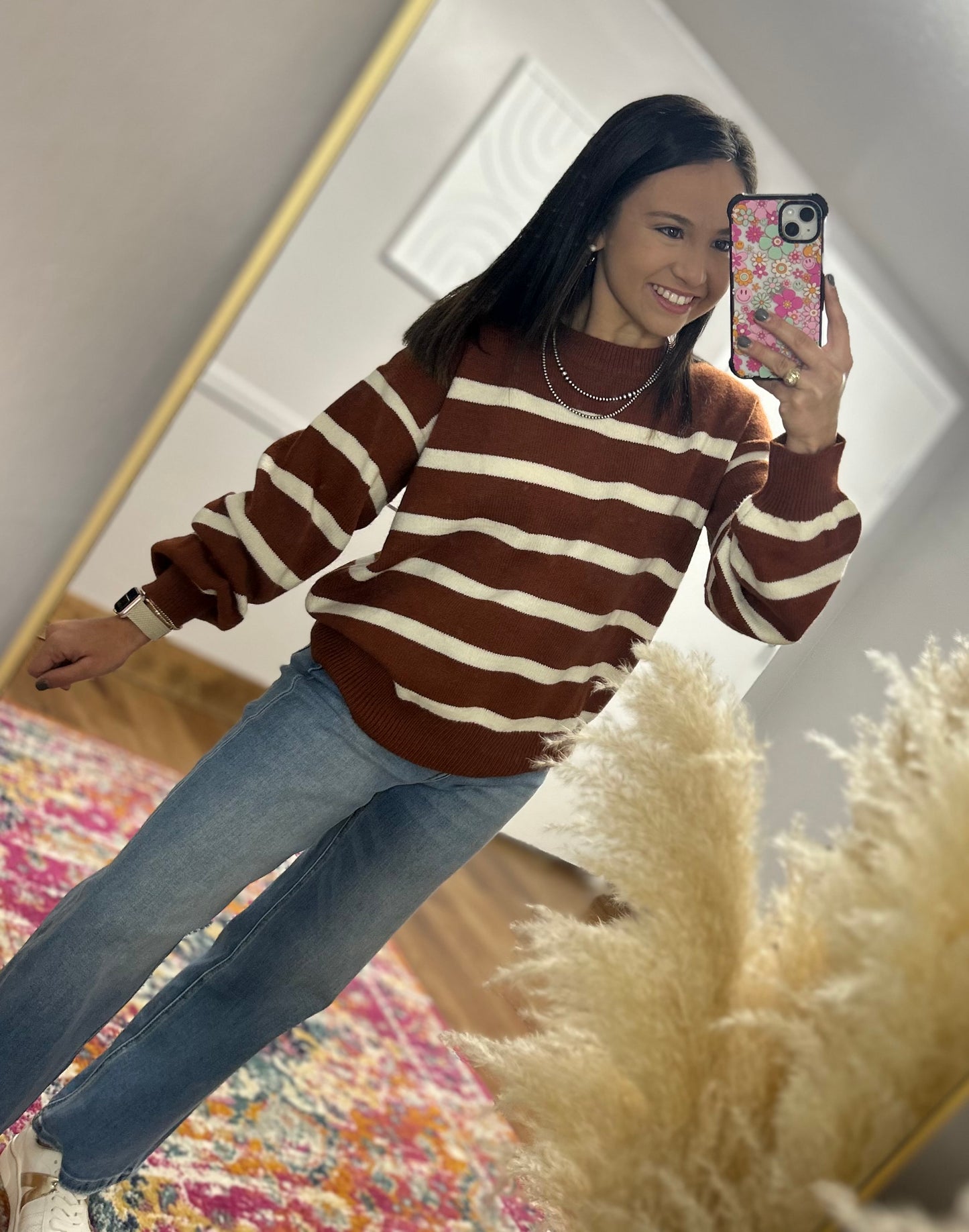 HANNAH COGNAC STRIPED SWEATER