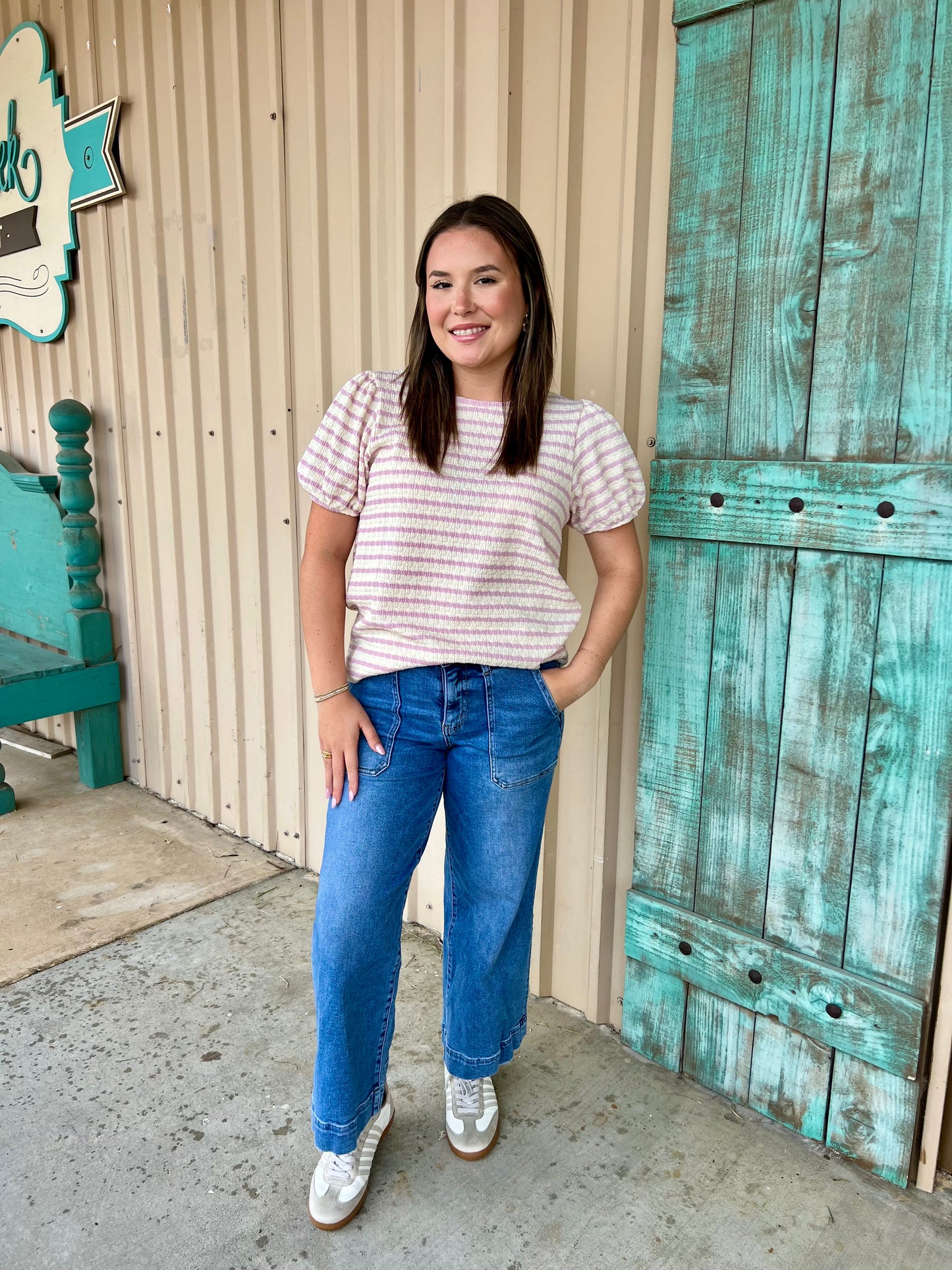 MOLLY CREAM MAUVE STRIPED TOP
