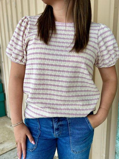 MOLLY CREAM MAUVE STRIPED TOP
