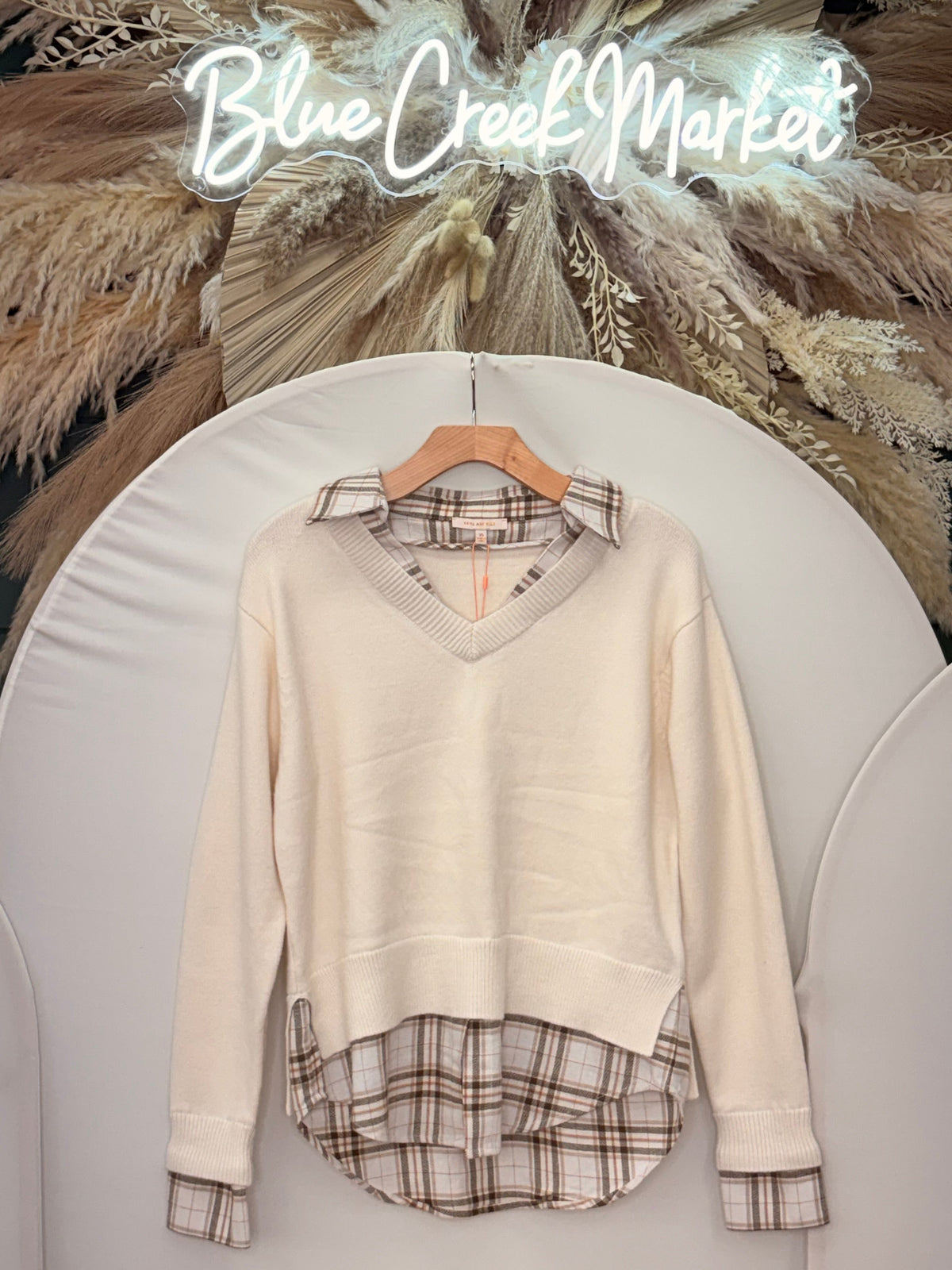 CREAM PLAID COLLAR SWTR