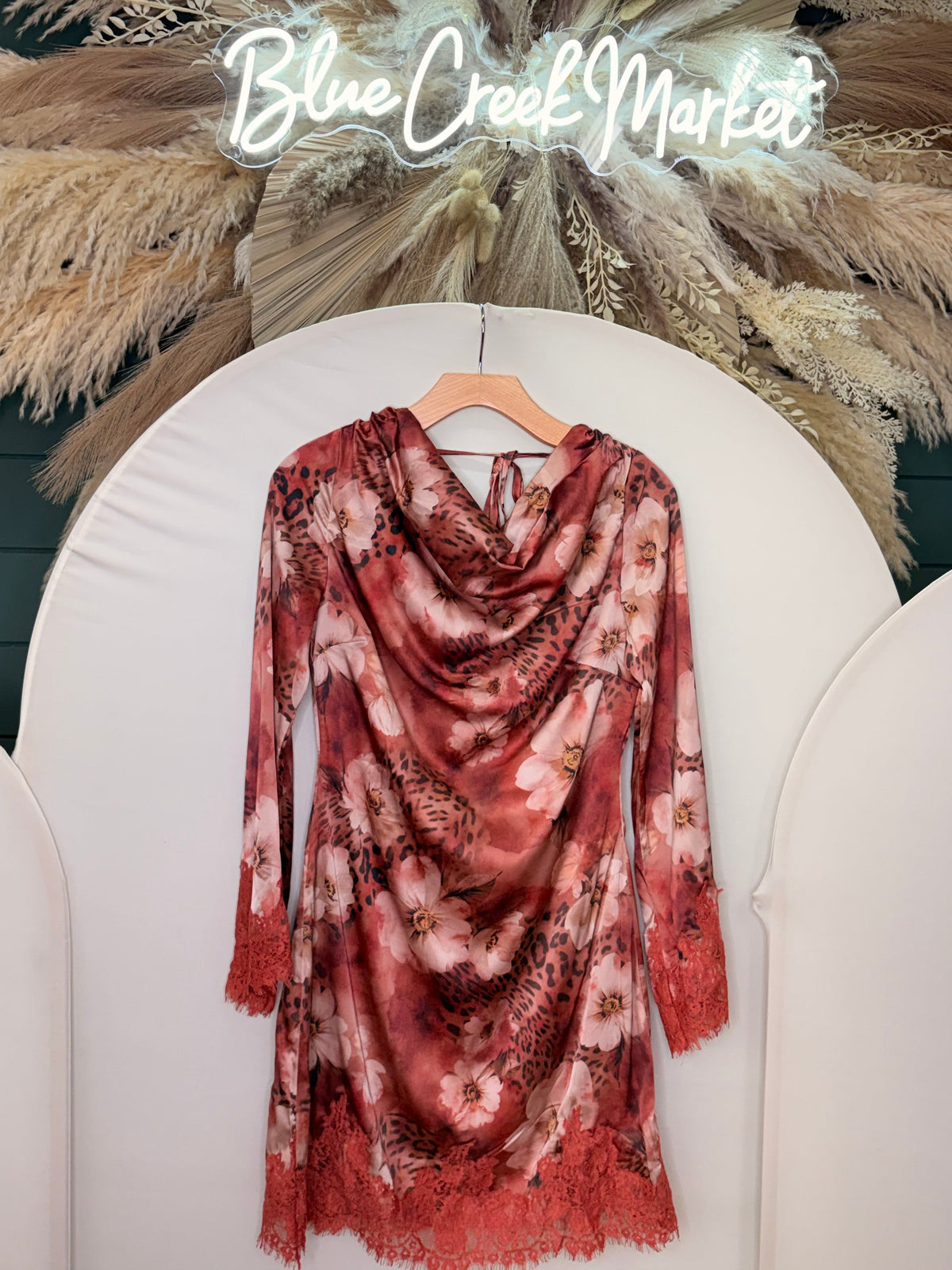 RUST FLORAL LEO LS DRESS