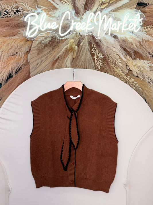 BRWN VEST SCARF DETAIL SWEATER