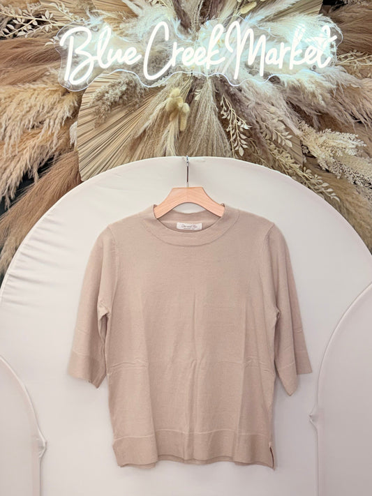OATMEAL SS KNIT TOP