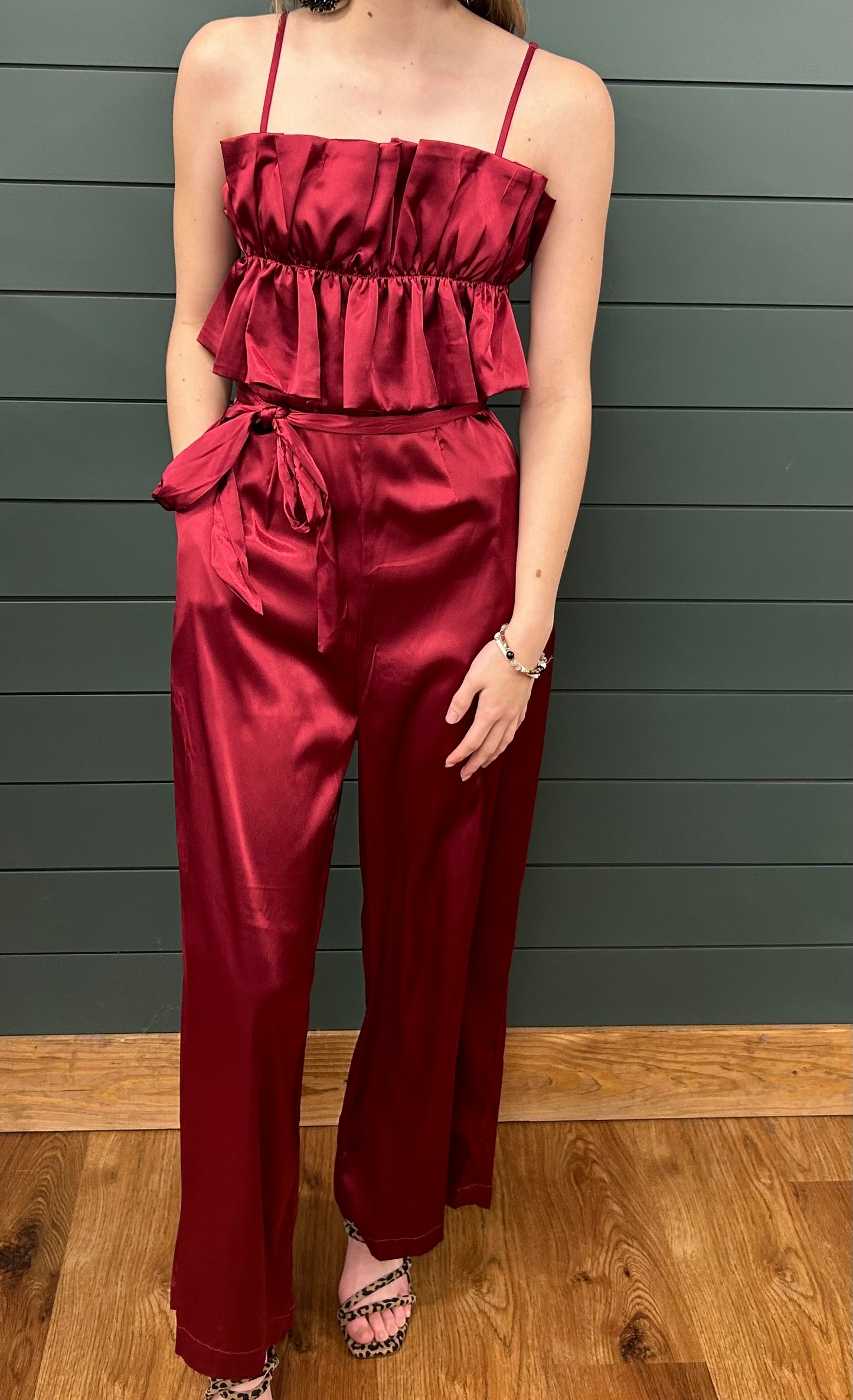 MITTOSHOP SATIN RUFFLE JUMPSUIT