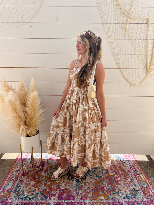 GRACIE TAUPE FLORAL MIDI DRESS