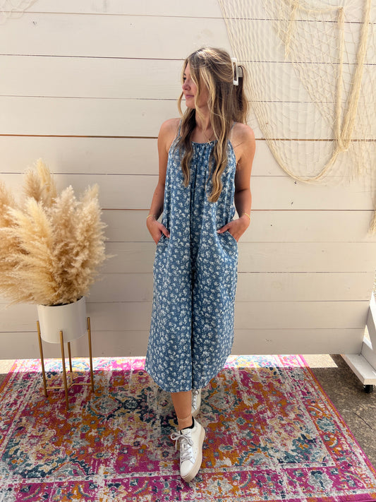 FLORAL PRINT DENIM JUMPER