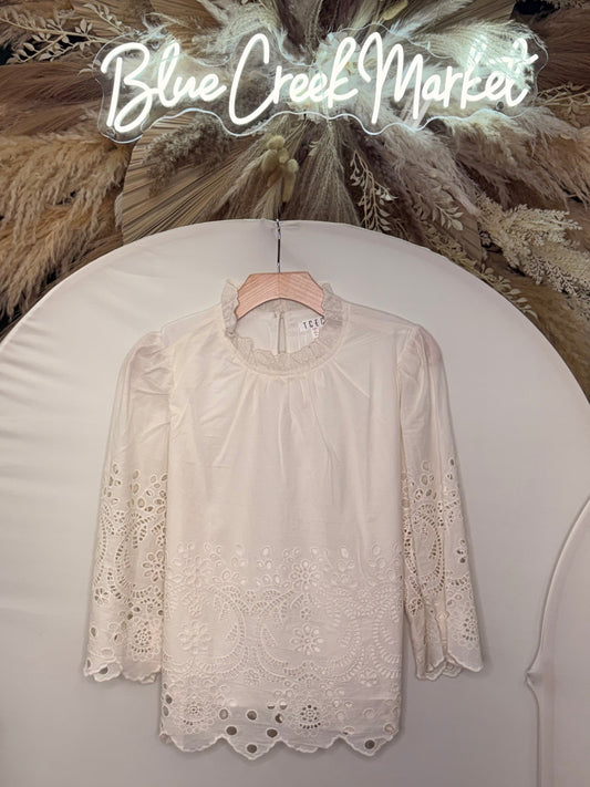 IVORY EYELET 3/4 SLV