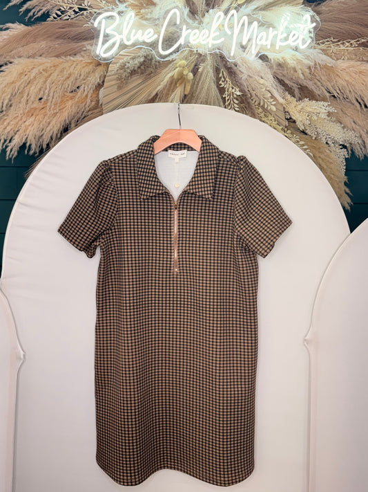 BLACK TAN GINGHAM DRESS