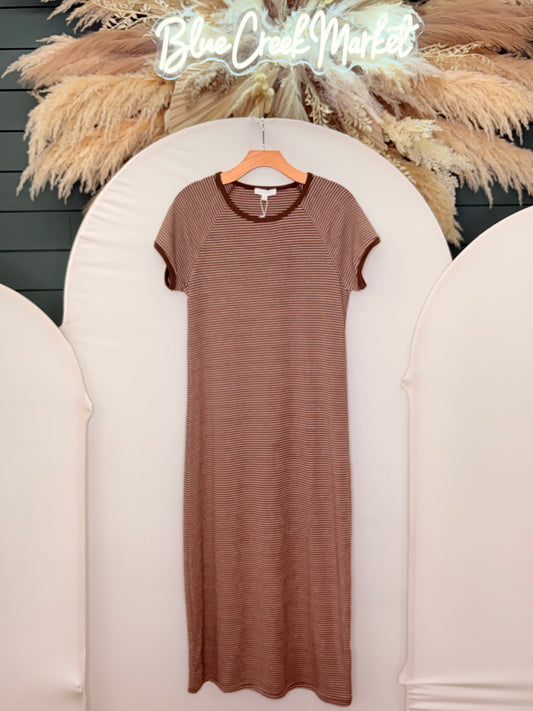 BROWN/ BEIGE STRIPE MAXI DRESS