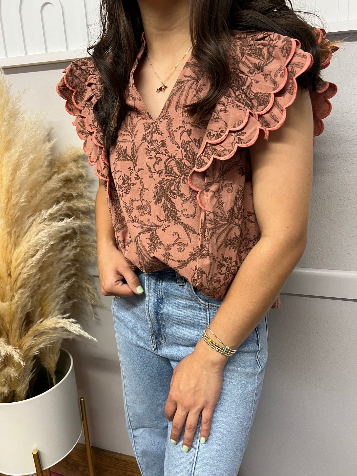 WILLOW CLAY SCALLOP PAISLEY BLOUSE
