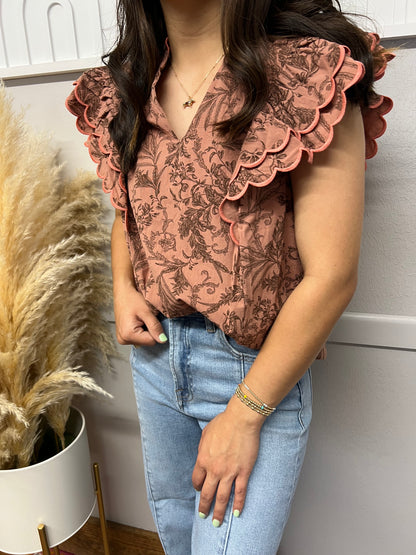 WILLOW CLAY SCALLOP PAISLEY BLOUSE