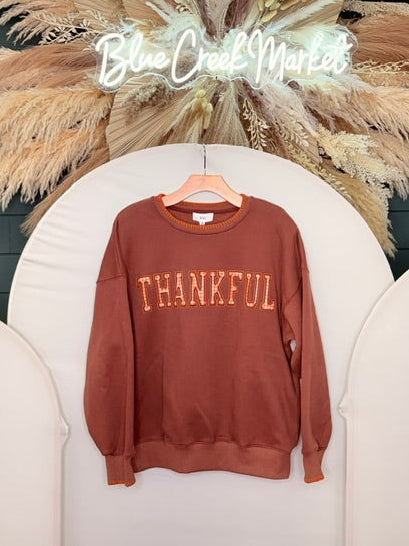 BROWN THANKFUL SWEATSHIRT