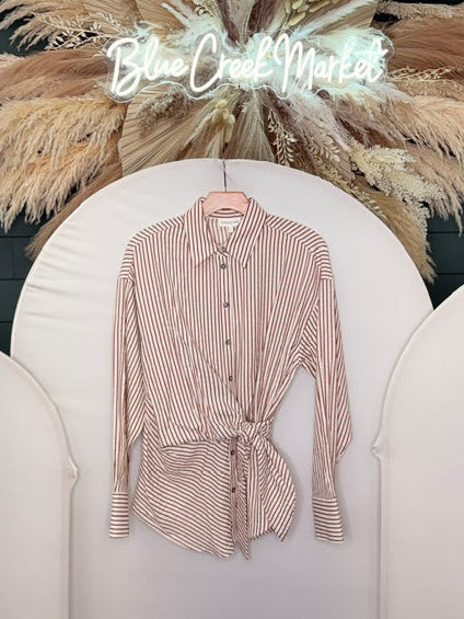 BROWN STRIPE STTN TIE LS