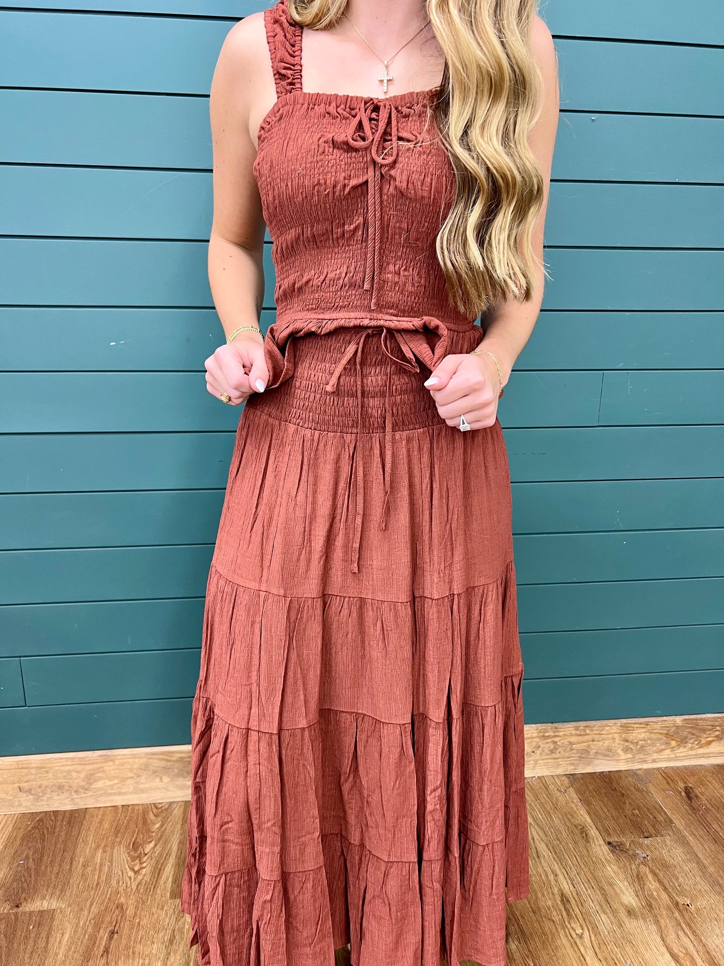 LINDY CINNAMON TIERED MAXI SKIRT