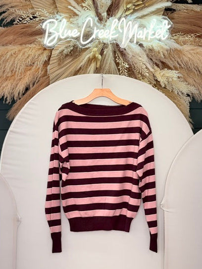 BURGUNDY STRIPE SWEATER