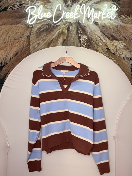 BROWN/BLUE STRIPE SWEATER