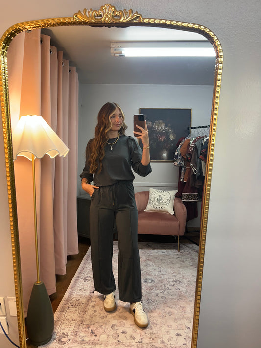 INDIGO SATIN STRETCH 3/4 SLEEVE