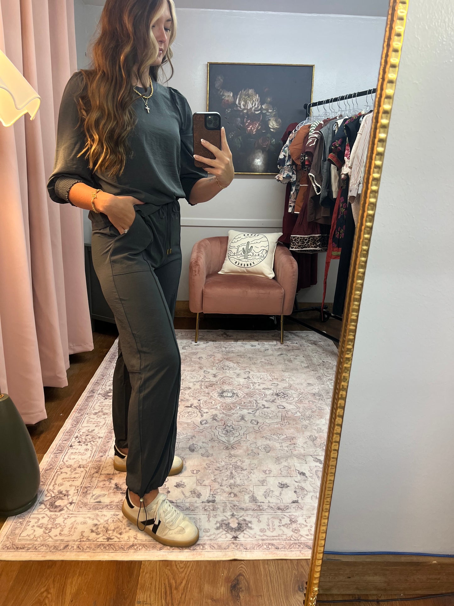 INDIGO SATIN STRETCH PANTS