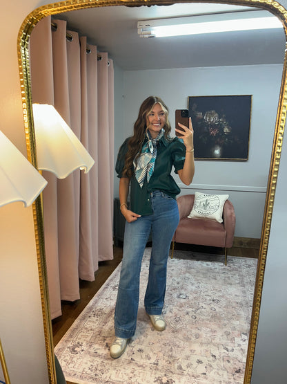 TEAL PLEATHER BUTTON TOP