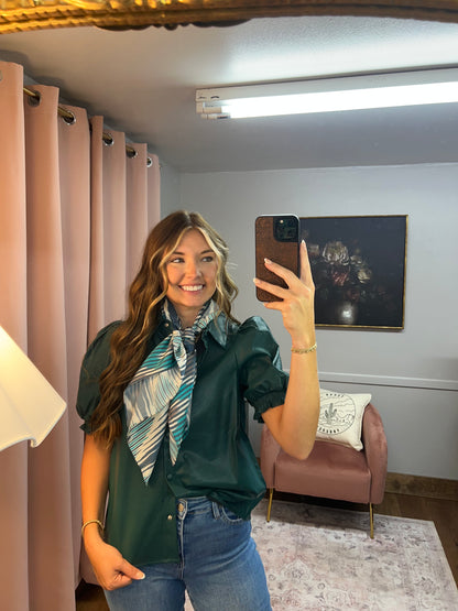 TEAL PLEATHER BUTTON TOP