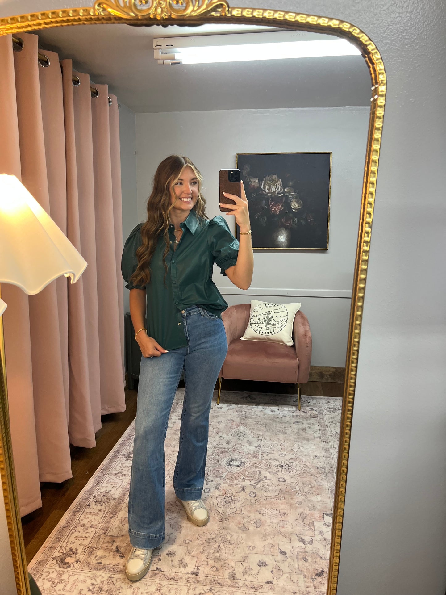 TEAL PLEATHER BUTTON TOP