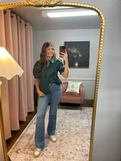 TEAL PLEATHER BUTTON TOP