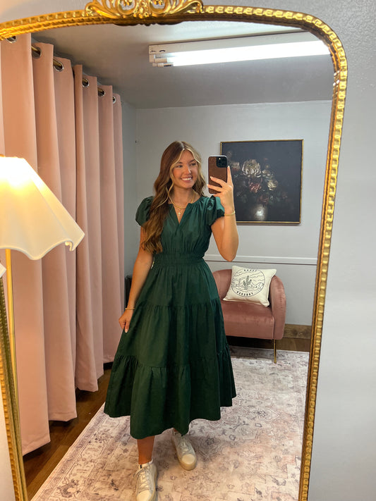 SMOCK WAIST TIERED MAXI DRESS