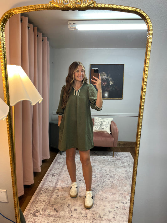OLIVE TEXTURED SWEATER DRESS